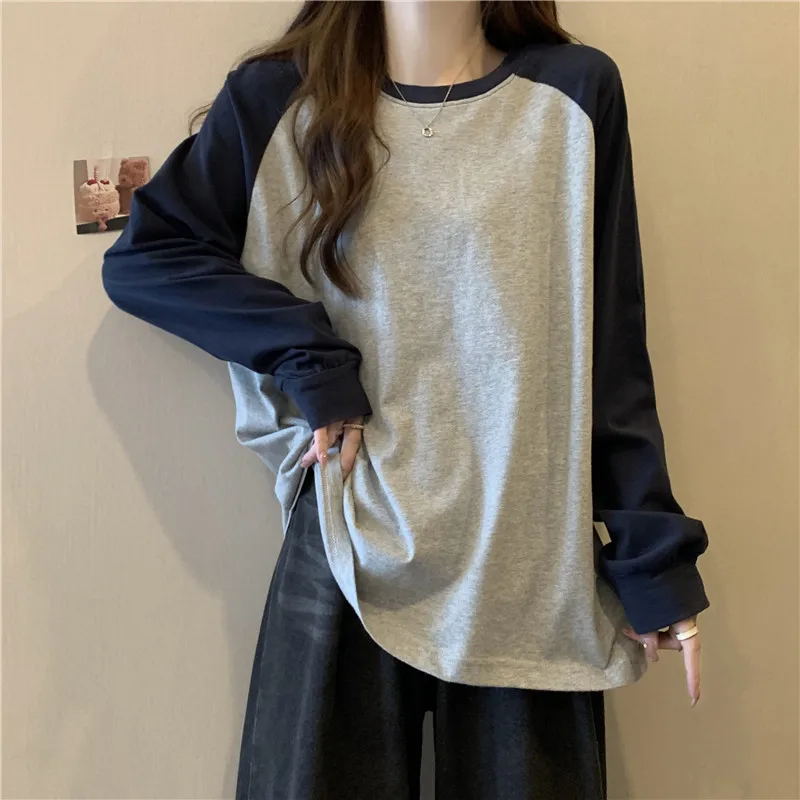 Hit Color Raglan Sleeve T-Shirt for Women Spring Fall 2026 New Design Loose Outdoor Long Sleeve Tops Shirts Back to School
