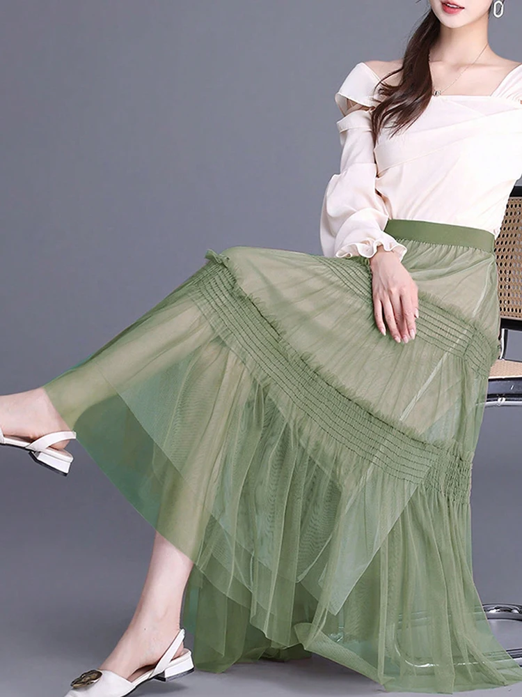 

Милые новые платья, летние плиссированные длинные юбки для девочек, многоуровневая юбка феи с эластичной резинкой на талии, женские однотонные элегантные женские юбки