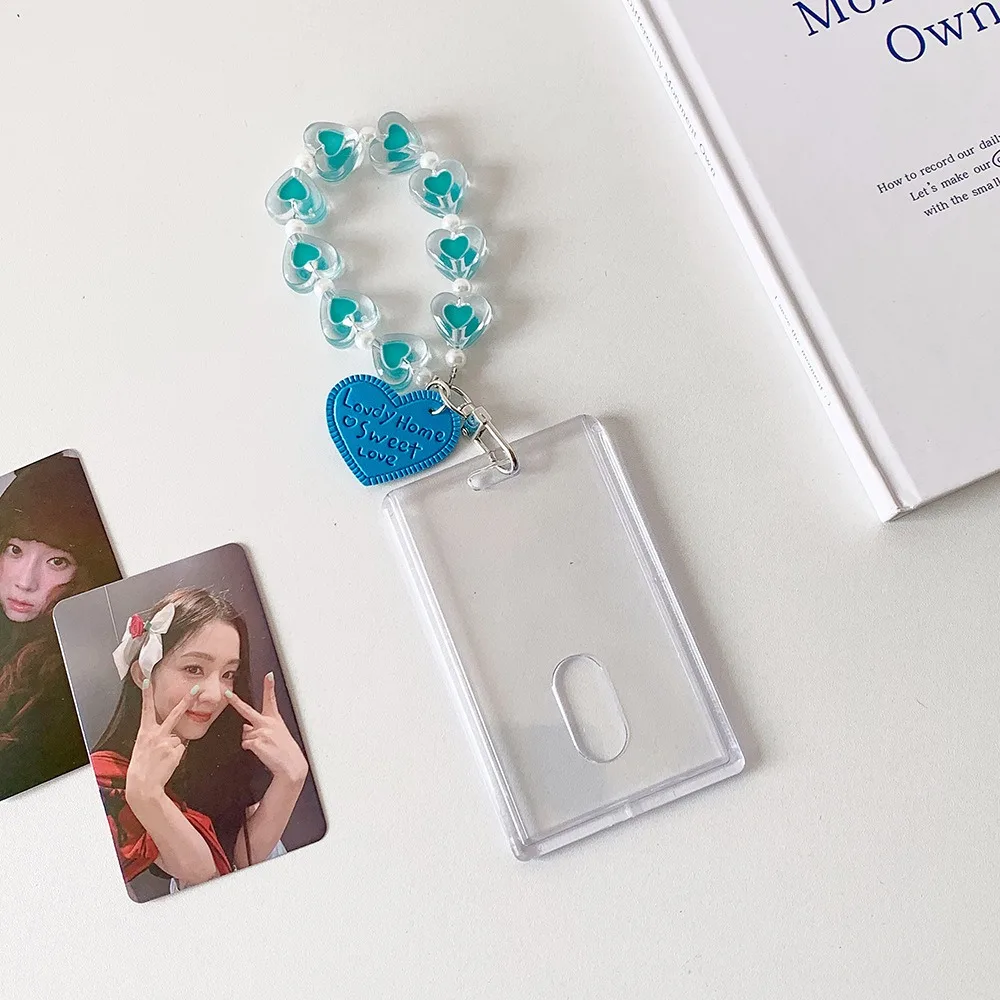 Acrylic PVC Card Cover Photocard Holder Love Heart Pendant Hanging Decoration Idol Card Display Protector With Keychain