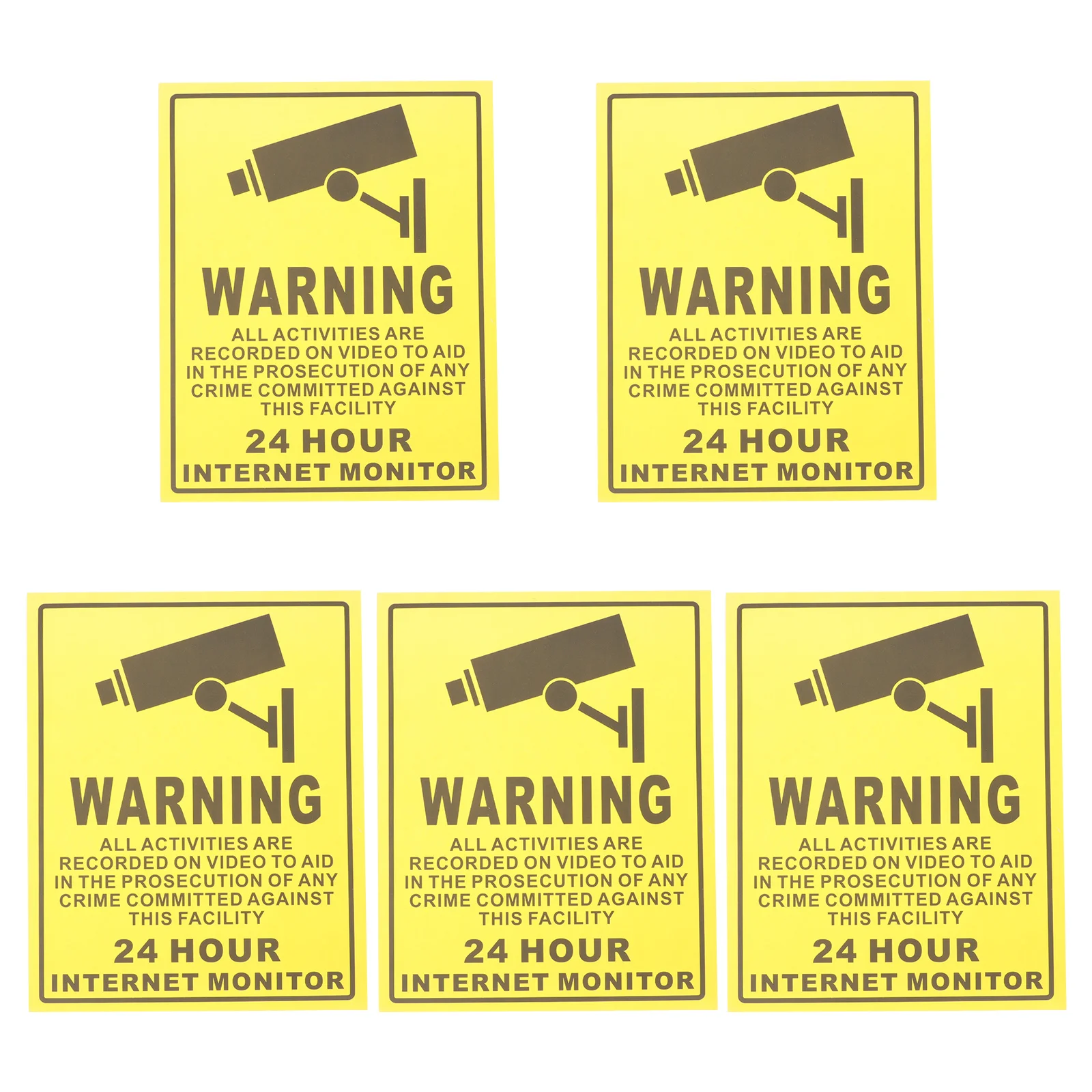 5pcs Warning Sticker Sign Decal Monitored 24H Video Surveillance Stickers For Office School Store Security Use Traffic Safety