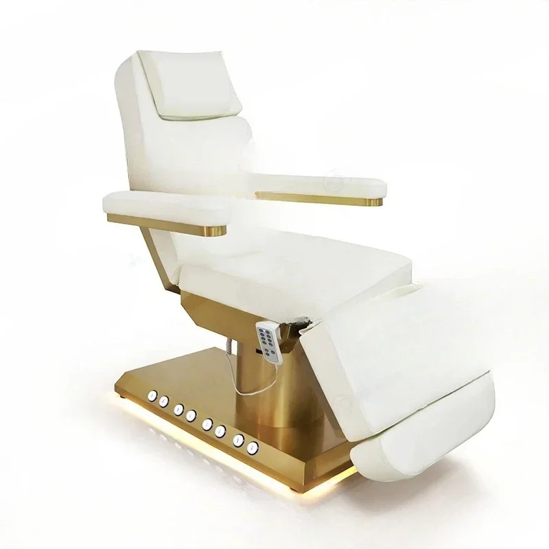Salon Furniture 3/4 Motors Beauty Salon Chair Gold Metal Base Cosmetic Bed Built-in Foot Control Electric Facial Bed