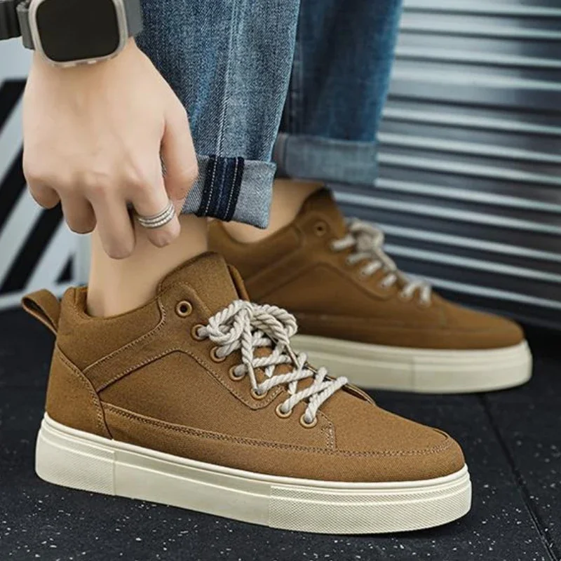 Thick Sole Height Increasing High Top Canvas Men's Shoes Spring Autumn Student Sporty Casual Korean Vintage Trendy Sneakers