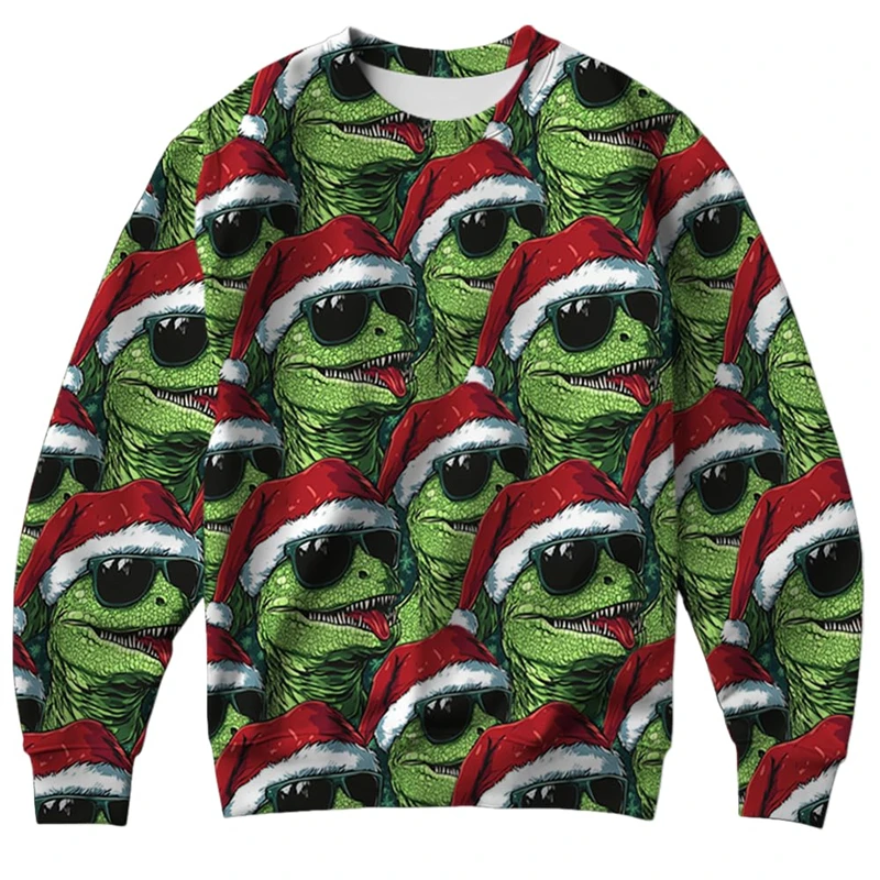 Funny Animals Ugly Christmas Sweatshirt For Women Men Clothes Men's Xmas Sweater Holiday Bear Dino Y2k Crew Neck Sweatshirts