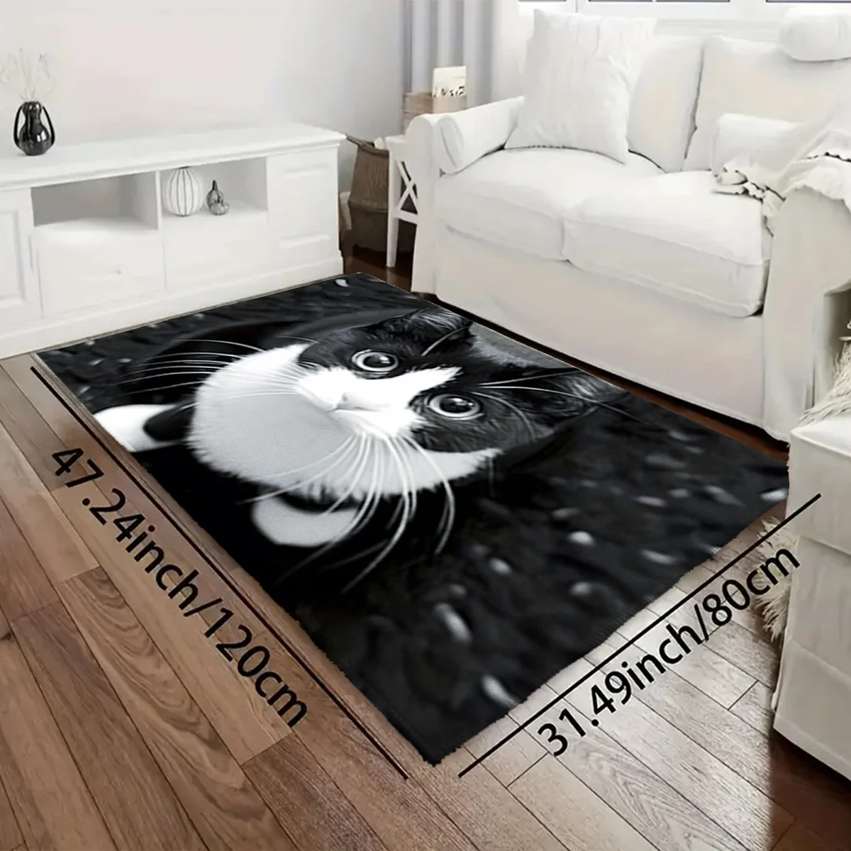1pc 2D Flat Black And White Cat Face Close Up Photo Realistic Flannel Door Mat Non Slip Pet Portrait Rug For Entryway Kitchen