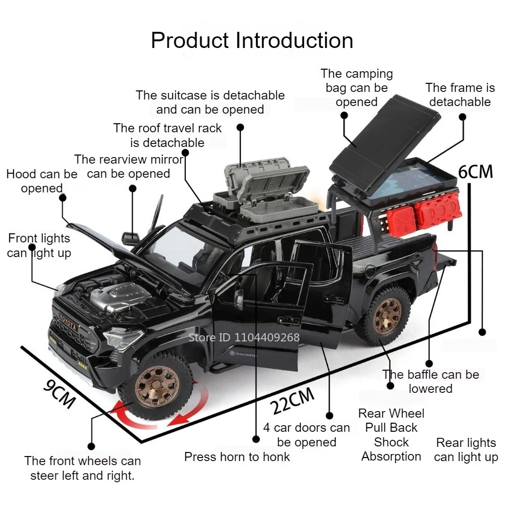 Échelle 1:24 TACOMA Tundra modèle de voiture jouet en métal moulé sous pression véhicule intérieur exquis retirer son lumière modèles de ramassage jouets pour garçons