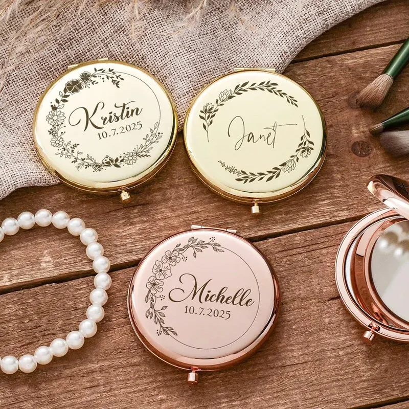 Personalized Name Compact Mirror Custom Pocket Mirror for Women Travel Purse Mini Makeup Mirror Monogram Bridal Shower Favors