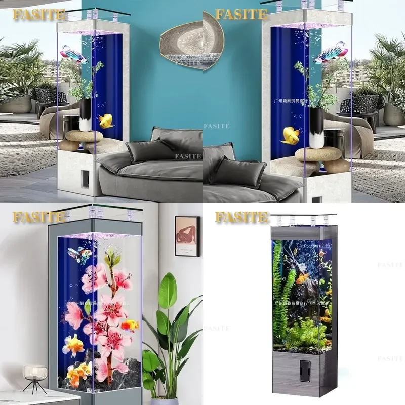 For Modern Square Floor Standing Fish Tank Solid Wood Board Self Circulating Ecological Aquarium Mute Living Room Home Decor