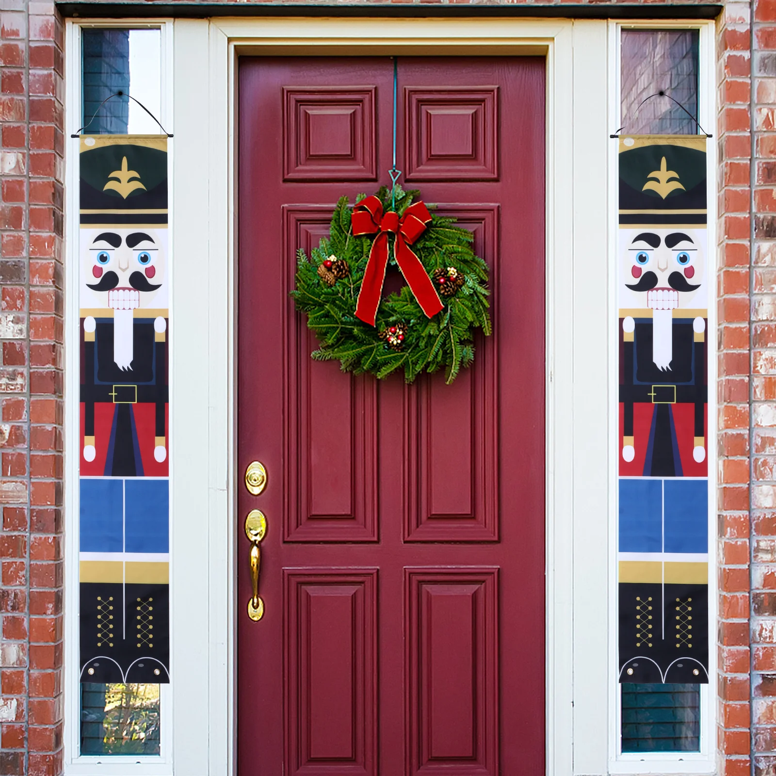 

1Pair Christmas Door Couplet Nutcracker Soldier Banner Reusable Xmas Hanging Party Ornament Indoor Outdoor Holiday Decoration