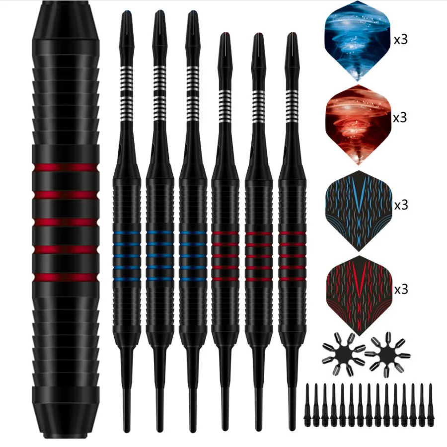 6 pieces packed black red color Soft tip Dart Iron Dart set with dart Flights Shafts sharper