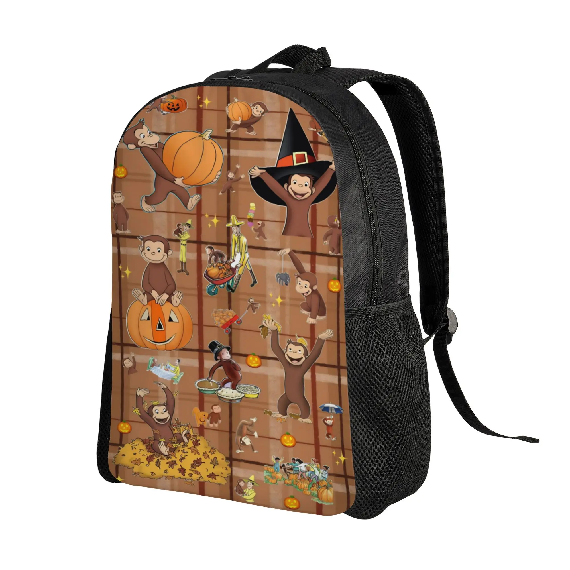 Halloween Curious George Themed Backpack Youth  Print Backpacks Polyester Fun School Bags Travel Design Rucksack
