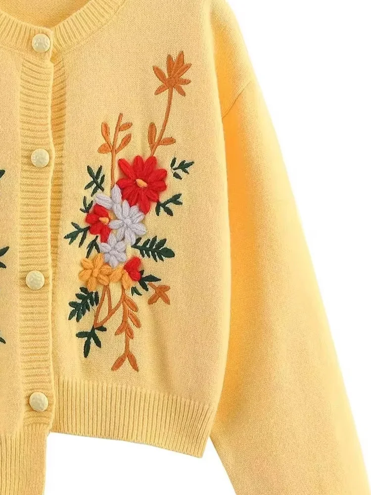 HH Women's Autumn Fashion Embroidered Irregular Hem Cardigan Sweater Female Casual Single Breasted Long Sleeve Coat Mujer