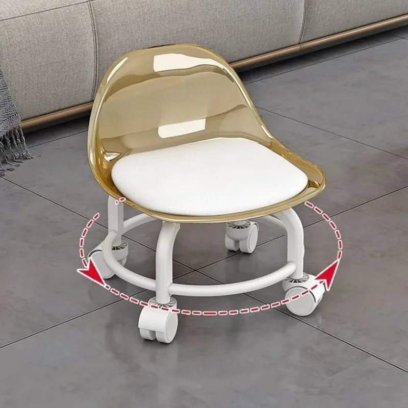Acrylic Stool Silent Spinner Pulley Small Chair Home Use Low Stool Beautiful Seam Movable Back Chair Swivel Chair image 3