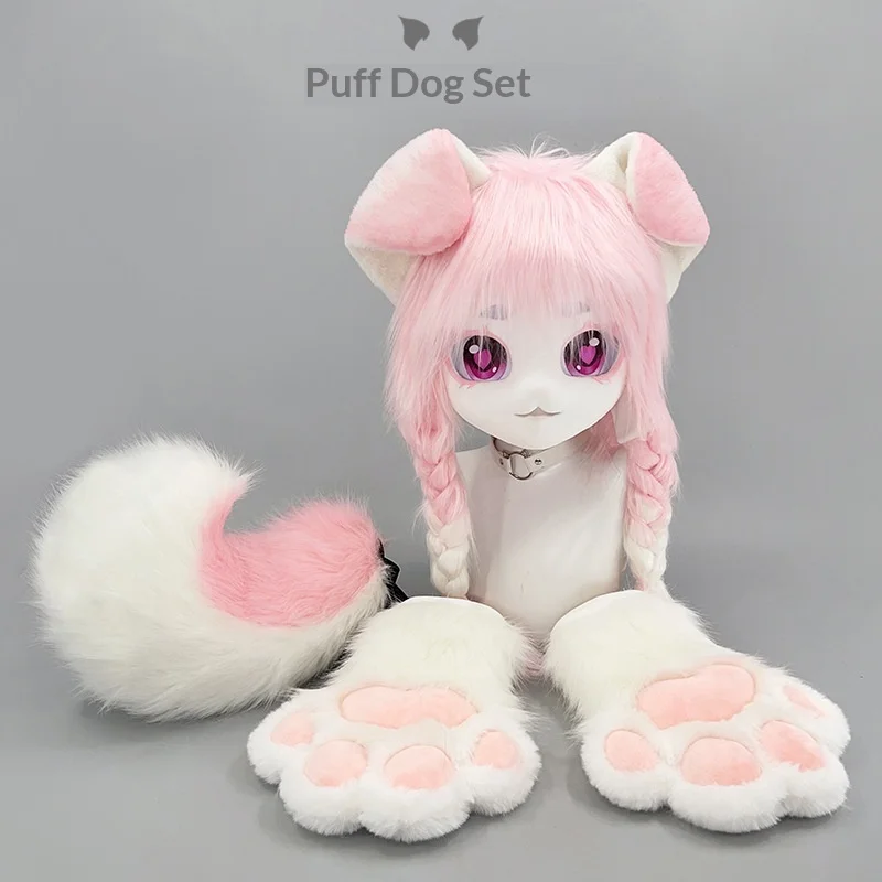 着用可能なkig製、ふわふわの犬の頭部を模したコスチュームセット。コミックショー、ファンパーティー、ロールプレイに最適な動物コスプレマスク。