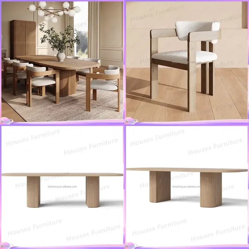 Luxury Modern Solid Oak Wood Dining Table and Chairs Set 8 Seats Home Hotel Villa Restaurant Furniture Customizable