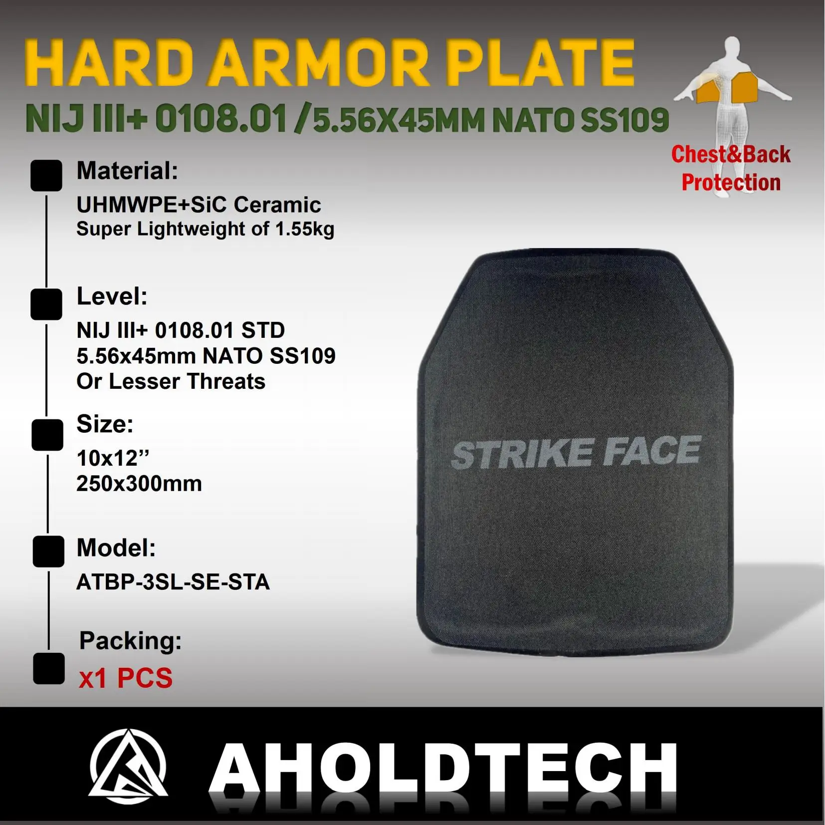 Imagem -02 - Bulletproof pe Hard Armor Plate Bulletproof Carboneto de Silício Cerâmica Nij Iii Colete Balístico Mochila Board 10x12 Grandes Placas