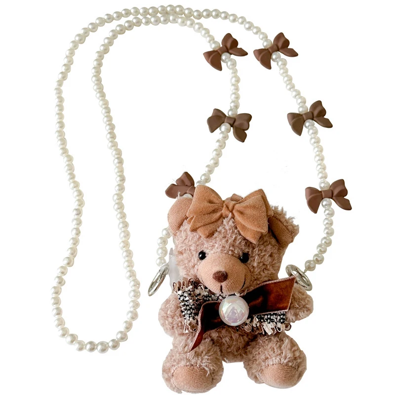 Creative Small Bear Keychains For Bag Pendant Cute Brown Bear Doll Plush Keychain Sweet Bow Teddy Bear Kawaii Stuffed Keychain