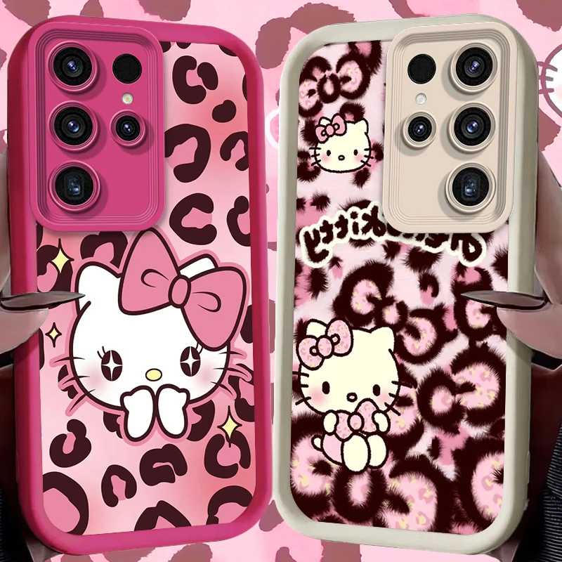 Cute Leopard Print Hello Kitty Case For Samsung Galaxy S24 S23 S25 Ultra S22 S21 Plus FE A56 A36 A26 A16 A06 A15 A25 A35 A55 5G