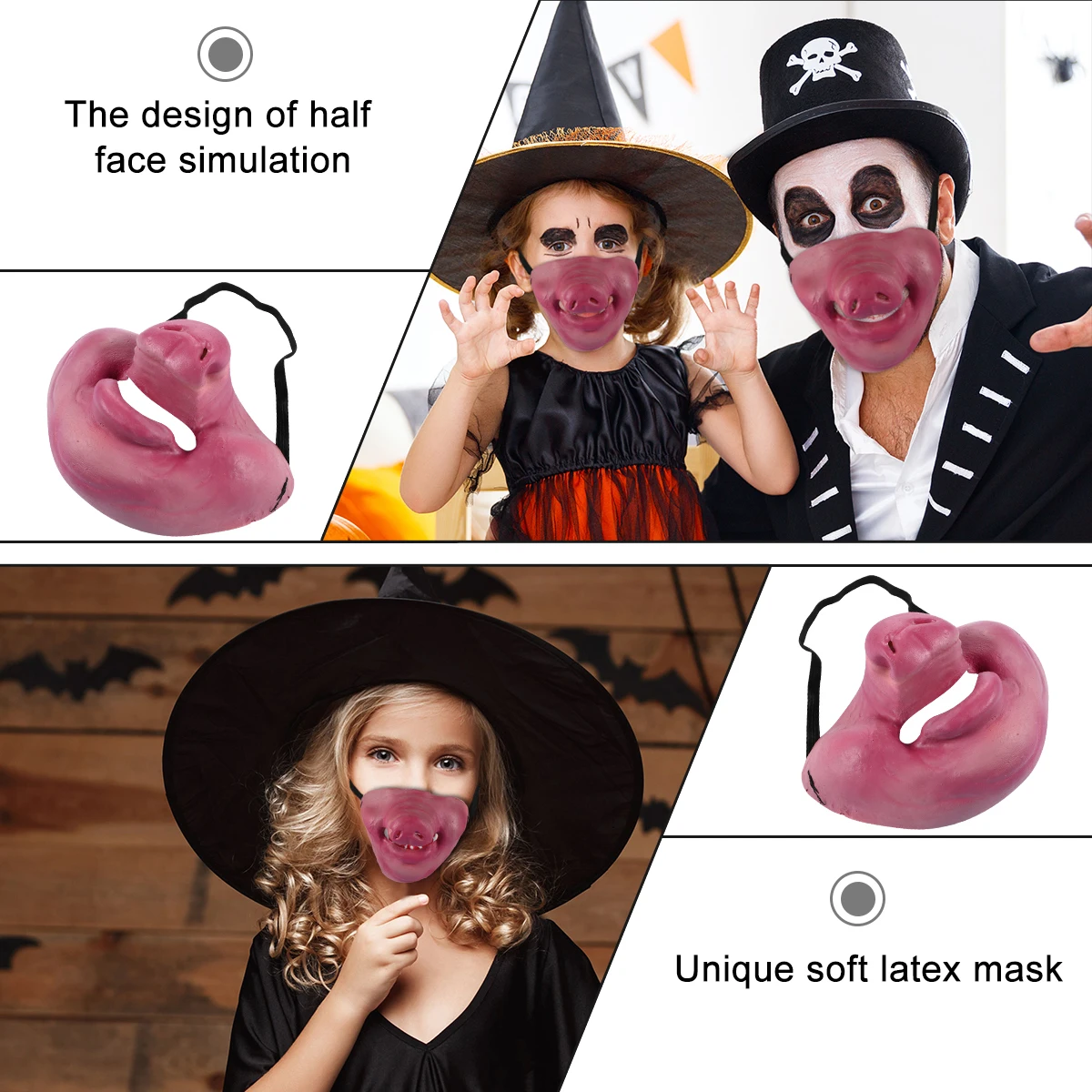

Halloween Mask Half Face Pig Cosplay Horrible Costume Party Make up Scary Prank