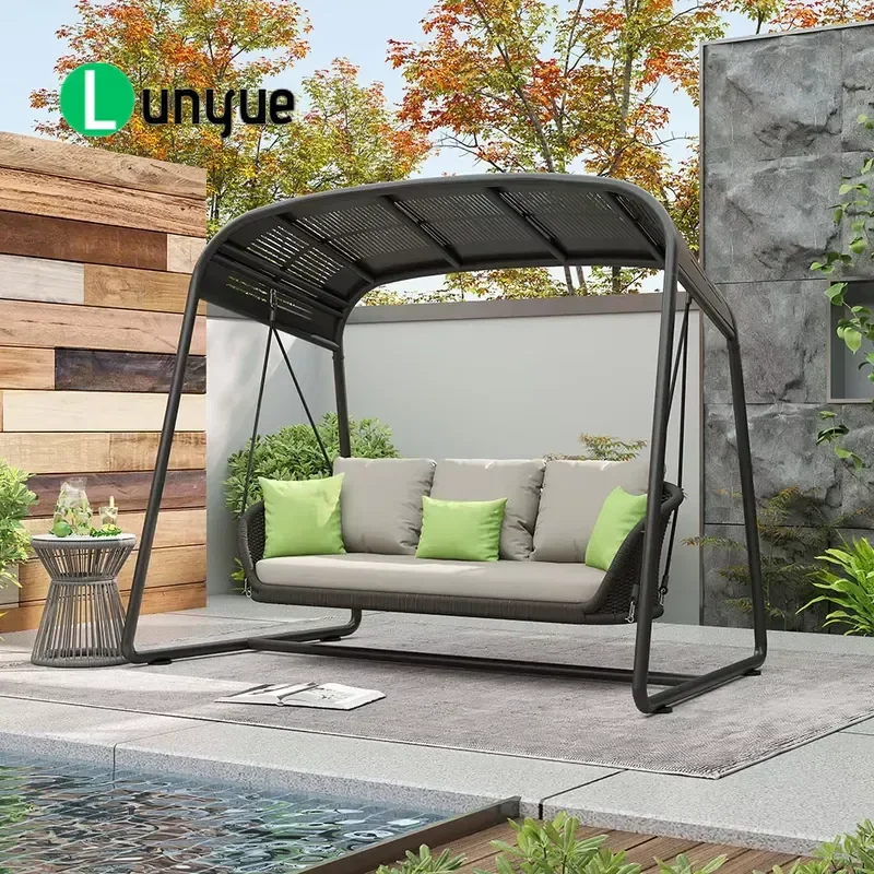 Modern Aluminum Outdoor Swing for 2-3 People Patio Garden Swing with Stand Canopy Cushion All Weather Resistant Furniture