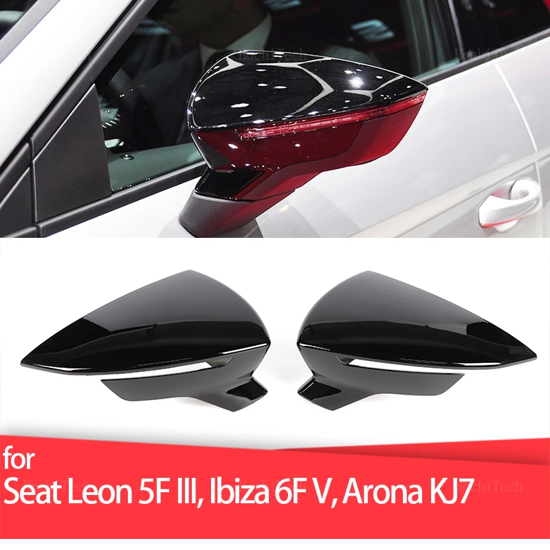 Carbon Fiber Black Side Wing Rearview Mirror Cover Cap For Seat Leon Lion 5F III ST FR Cupra, Ibiza 6F V KJ1 , Arona KJ7