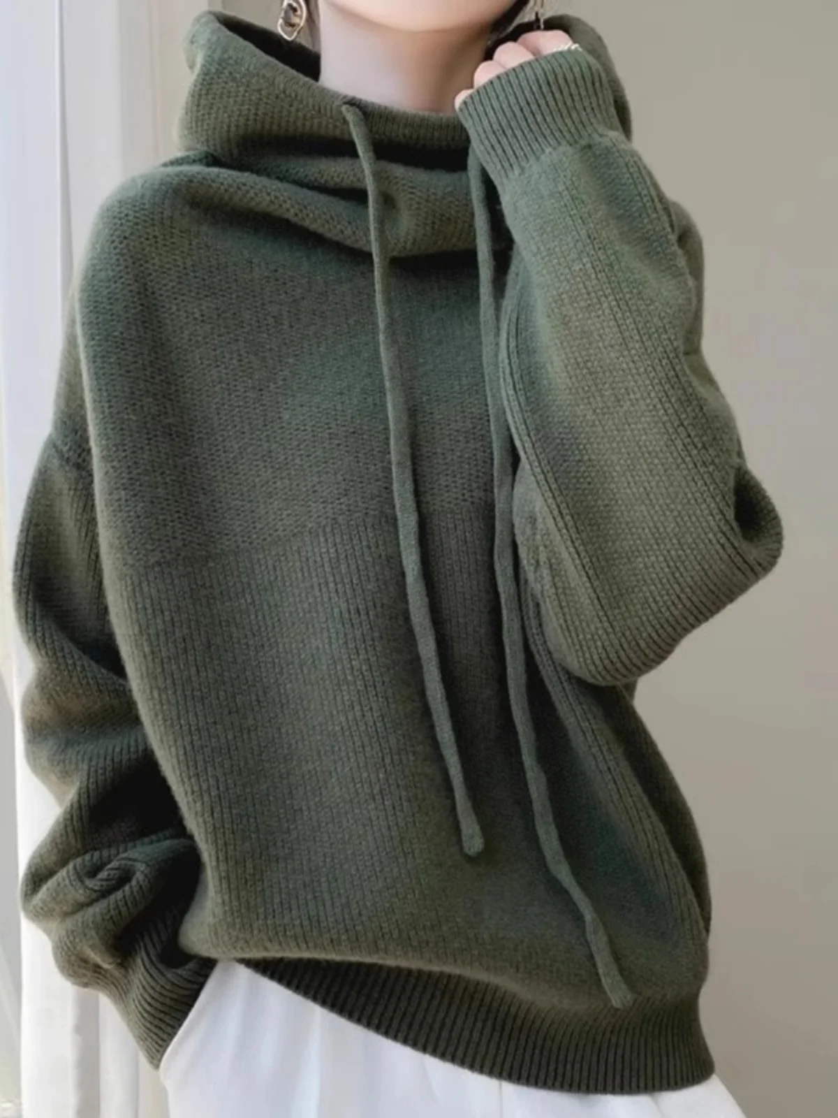

Faionable Comfortable Casual Oversized Knitwear Sweater Autumn Winter New Sle Ele Pure Color Camere Hoodie Trendy