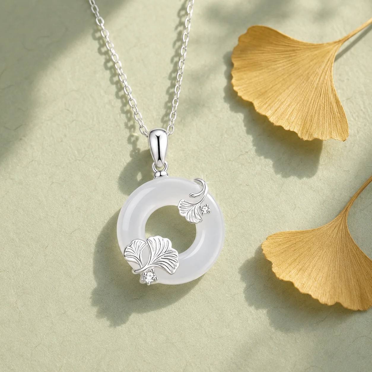 Apricot Memory Peace Loop Necklace, New Chinese Style Imitate‑Jade Round Pendant, Fashion Women Jewelry Gift for Girlfriend Mom
