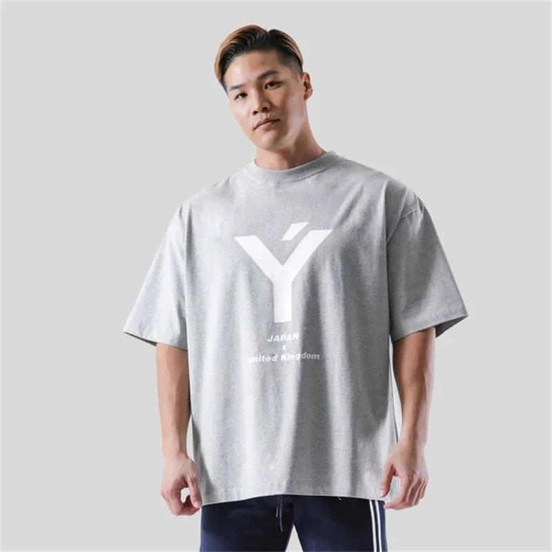 Green Summer Oversize Gym Accessories Fitness Sports Men\'s Short Sleeve T-shirt Fashion Casual Cotton Loose Elasticity Tees Tops