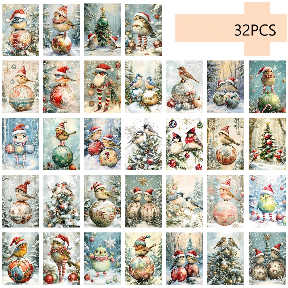32 Stück Vintage-Weihnachtsvogel-Postkarten, lustige Halloween-Karten, Geschenk zum Lehrertag, Schulanfang, Schlafzimmerdekoration, hochwertig – Detail 4