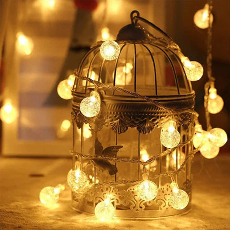 Warme Kristallen Bolvormige Lichtslinger Outdoor Vakantie Kerstfeest Decoraties Licht String Led Batterij Usb Koperdraad