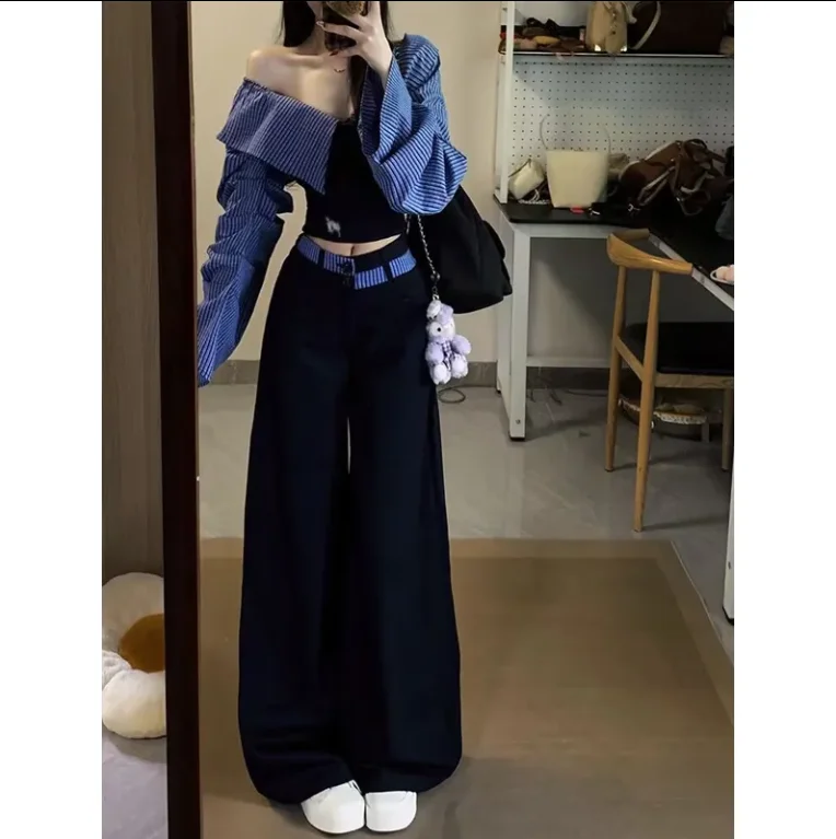 

Single shoulder patchwork top, women's casual pants two-piece set, fashionable and casual spring and summer new women's clothing