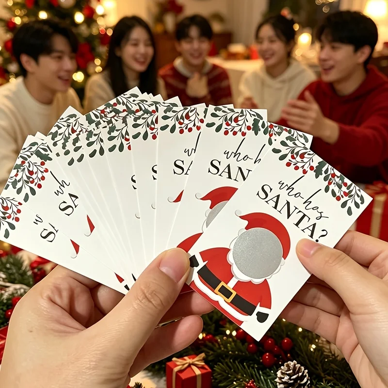 Christmas Scratch Off Card Set, Who Has Santa Party Game Cards, Holiday Raffle Tickets for Party Celebrations