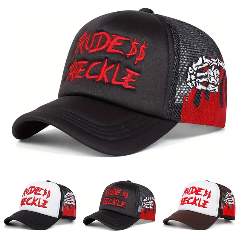 2026 Neue Baseballkappe mit RUDE Hand-Skelett-Stickerei, Hip-Hop-Mütze, Outdoor-Alltags- und Pendler-Dekoration, Sonnenschutzkappe, Unisex-Mesh-Kappe