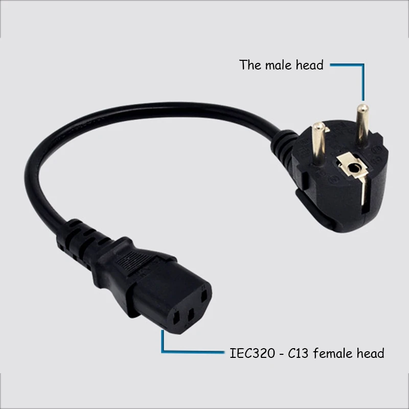 Kabel Daya EU kabel daya tipe F Schuko Plug IEC C13 kabel catu daya untuk PC Monitor komputer Printer TV(0.6M, colokan EU)