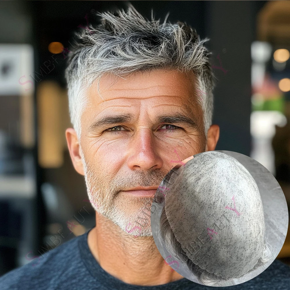 

Grey Brown Blonde Black 1B65 1B80 MaleHuman Hair Wigs Undetected 0.1mm Thin PU Base Durable Hairpiece Toupee Prosthesis System