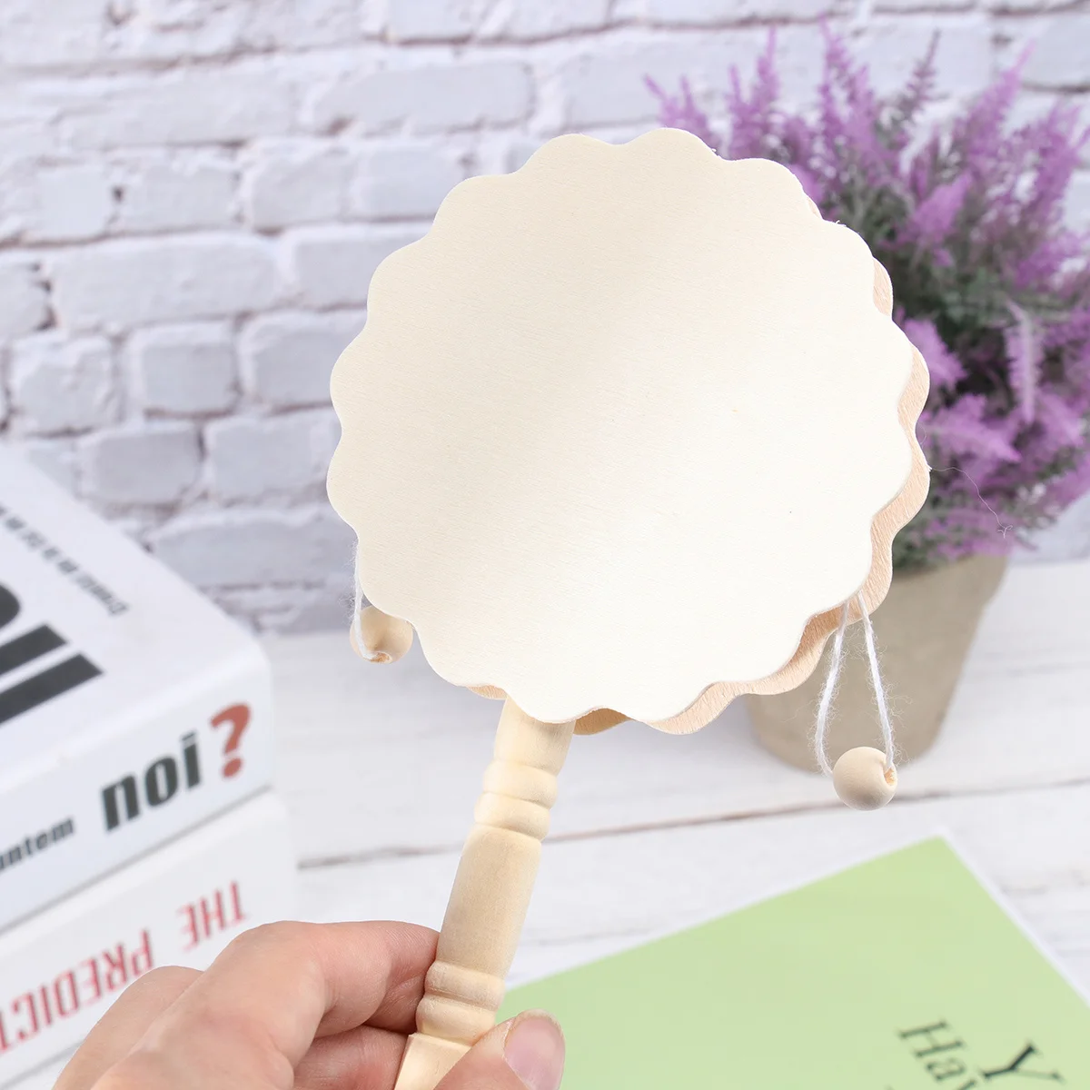 7Pcs DIY Wooden Rattle Drum Unfinished Design Shaking Plaything Eco-Friendly Safe Wood Polished Smooth Hand Carry