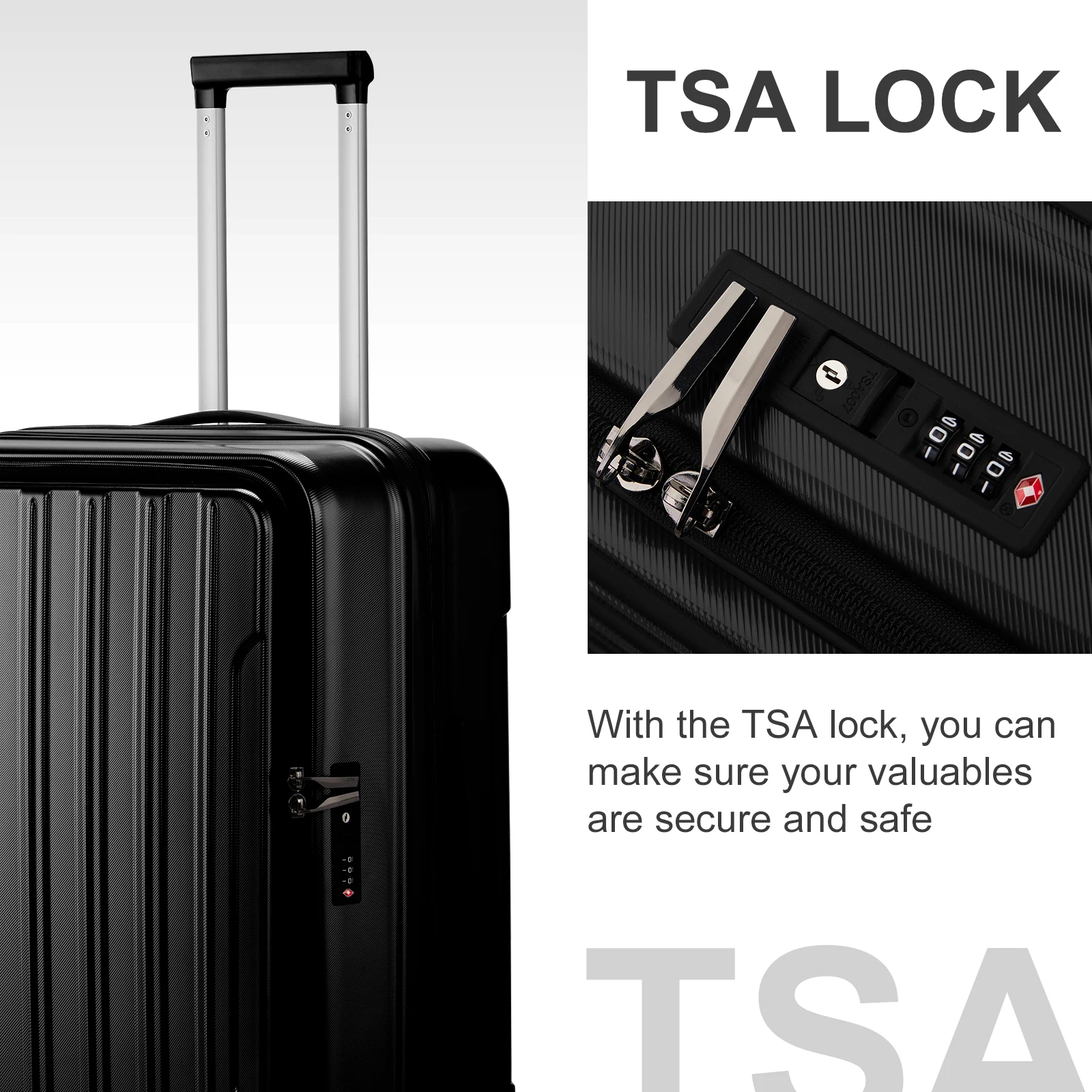 22 ×14 × 9 Airline Approved with USB Port, ABS+PC 20 Inch Luggage with Front Compartment, Double Spinner Wheels, TSA Lock Black