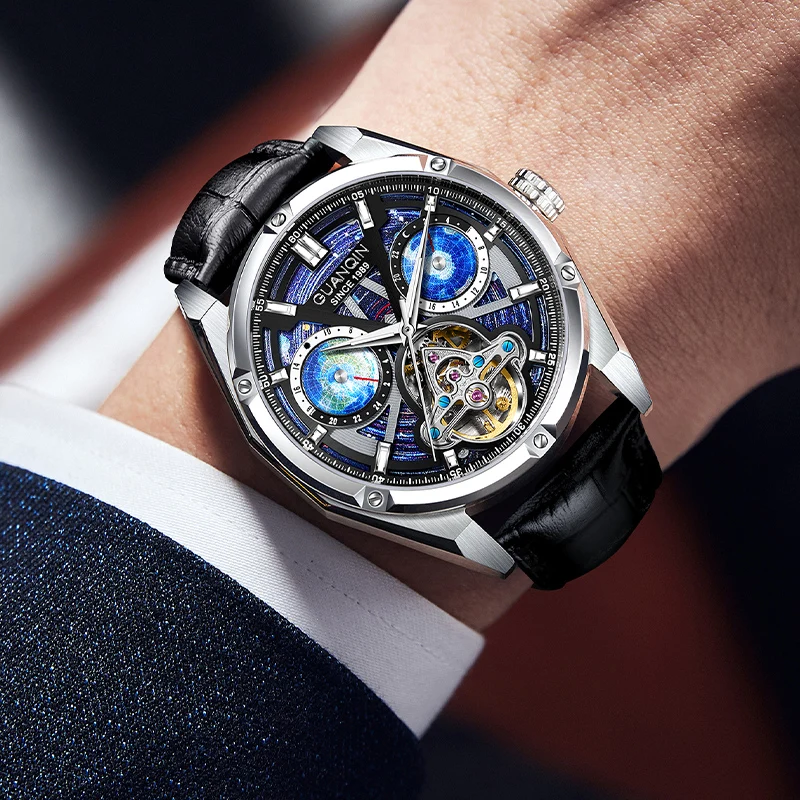 

GUANQIN Men's Watches Luxury Starry sky Dial Tourbillon Automatic Watch Men Mechanical Wrist watch Men Luminous Waterproof Clock