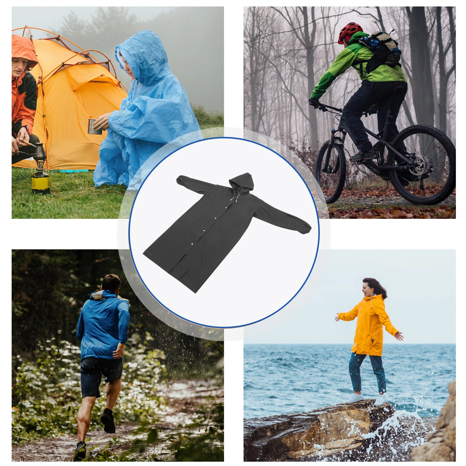 

Long Raincoat Reusable Adult Poncho Black Men Thicken Waterproof Outdoor Hiking Long Design EVA Material Safe Comfortable