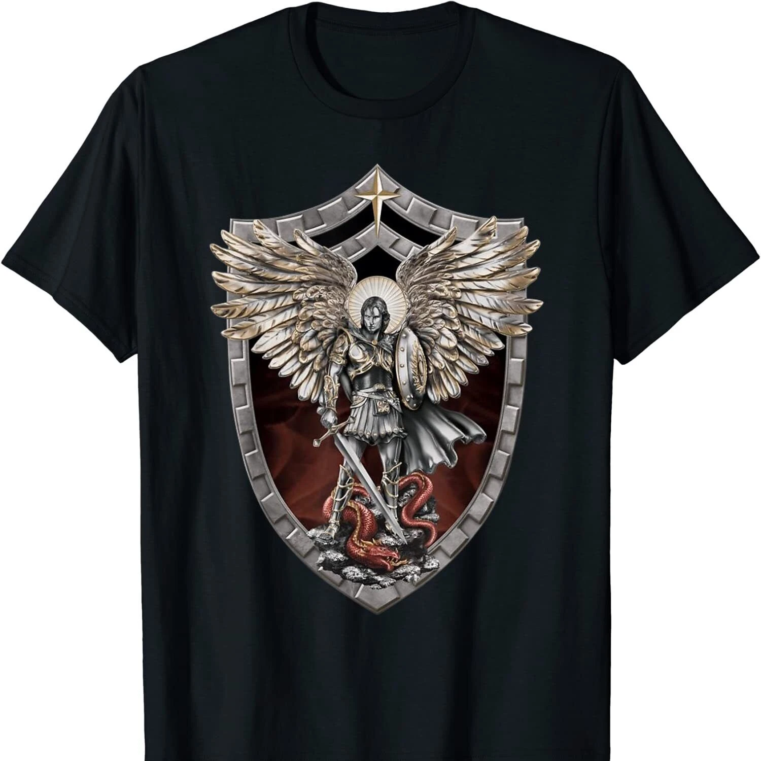 

Saint Michael the Archangel Prayer Catholic Traditional T Shirt New 100% Cotton Short Sleeve O-Neck T-shirt Casual Mens Top