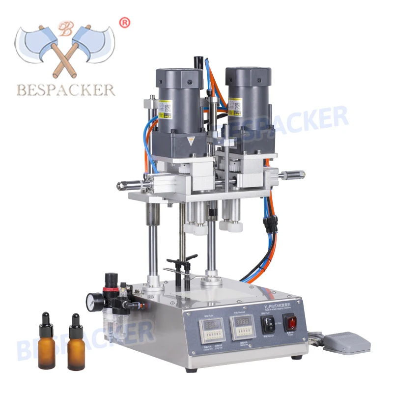 Bespacker YL-P Semi-Automatic Pneumatic Four Roller Spiral Body Wash Perfume Press Spray Bottle Capping Machine