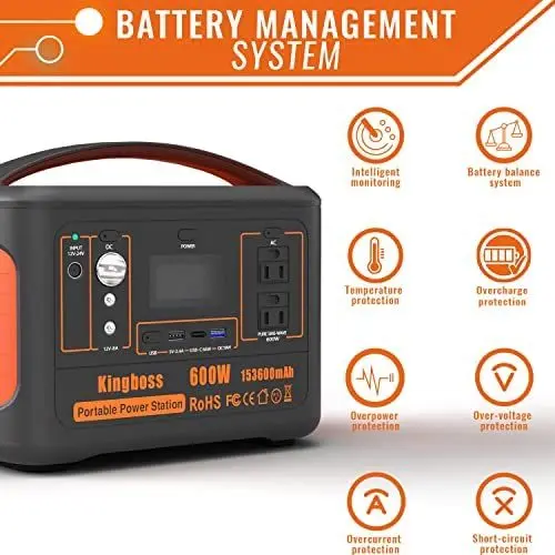 600W Portable Power Station 568Wh 153600mAh Solar Generator Backup Power With AC/DC/ PD 65W Type-c/QC3.0/Wireless Charger /Flash