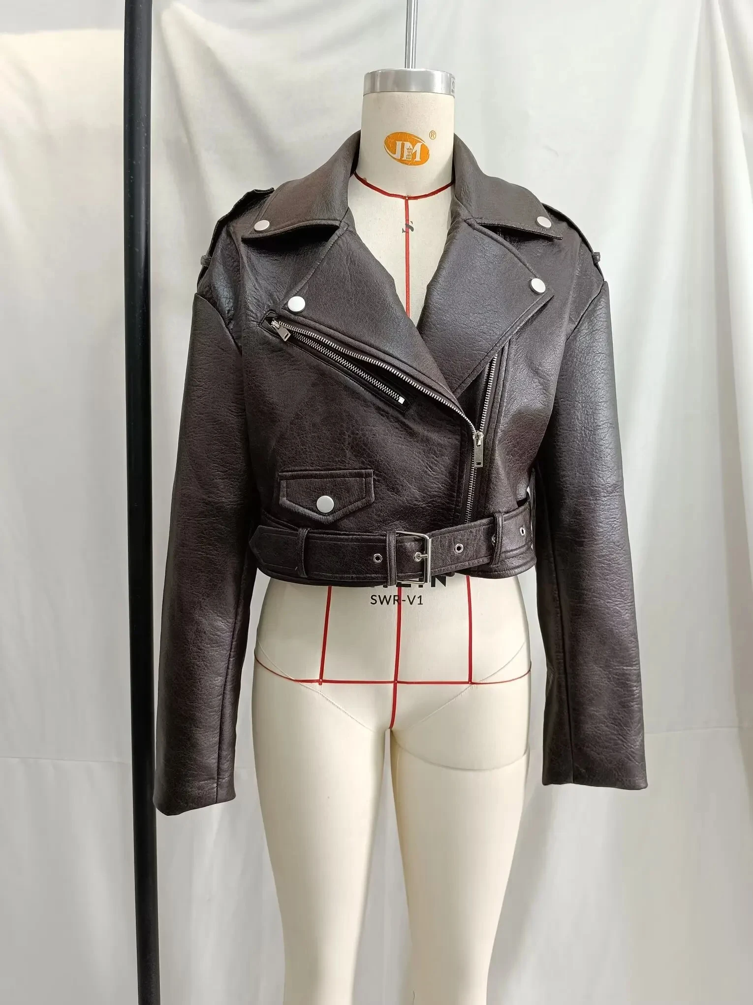 

HH женская осенняя уличная модная укороченная куртка из искусственной кожи с длинными рукавами и лацканами с поясом на молнии и карманами, однотонная винтажная куртка