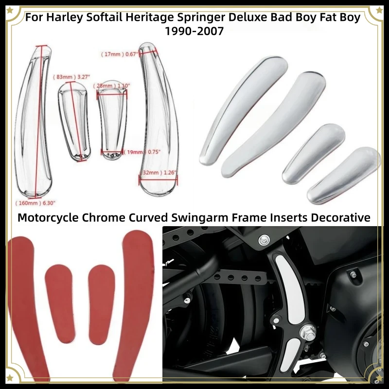 For Davidson Harley Softail Heritage Springer Deluxe Bad Boy Fat Boy 1990-2007 Motorcycle Chrome 3D Curved Swingarm Frame Cover