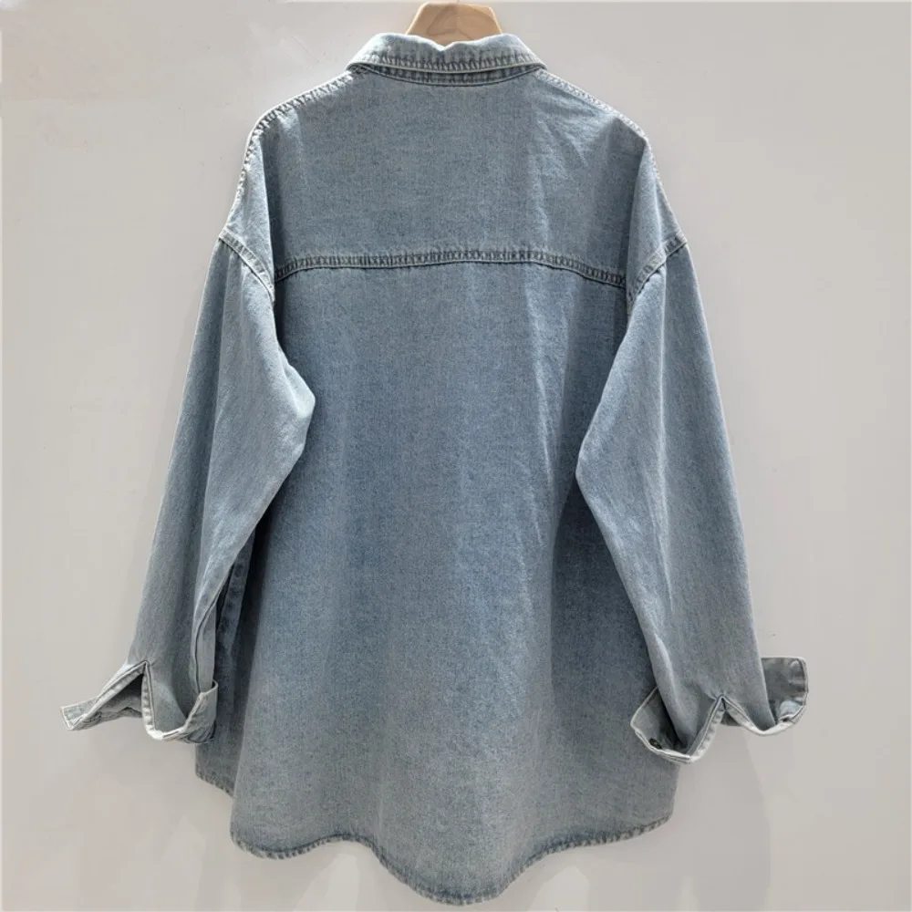 High Street Jeans Shirts Spring New Long Sleeved Denim Shirt Women's Loose and Versatile Denim Jacket Top Coat