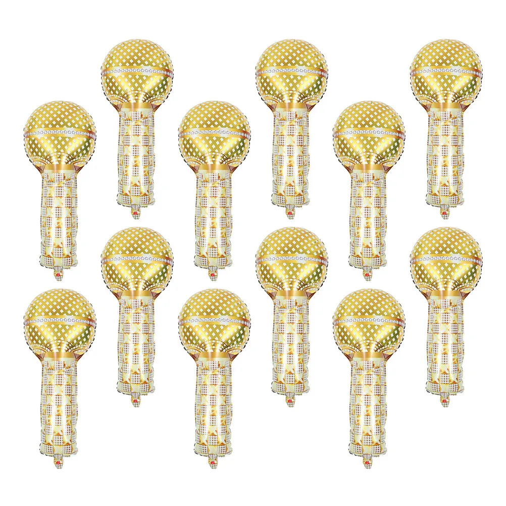 12Pcs Microphones Balloon Inflatable Aluminum Film Strong 90S Party Decorations Retro Music Theme Party Supplies Photo Booth