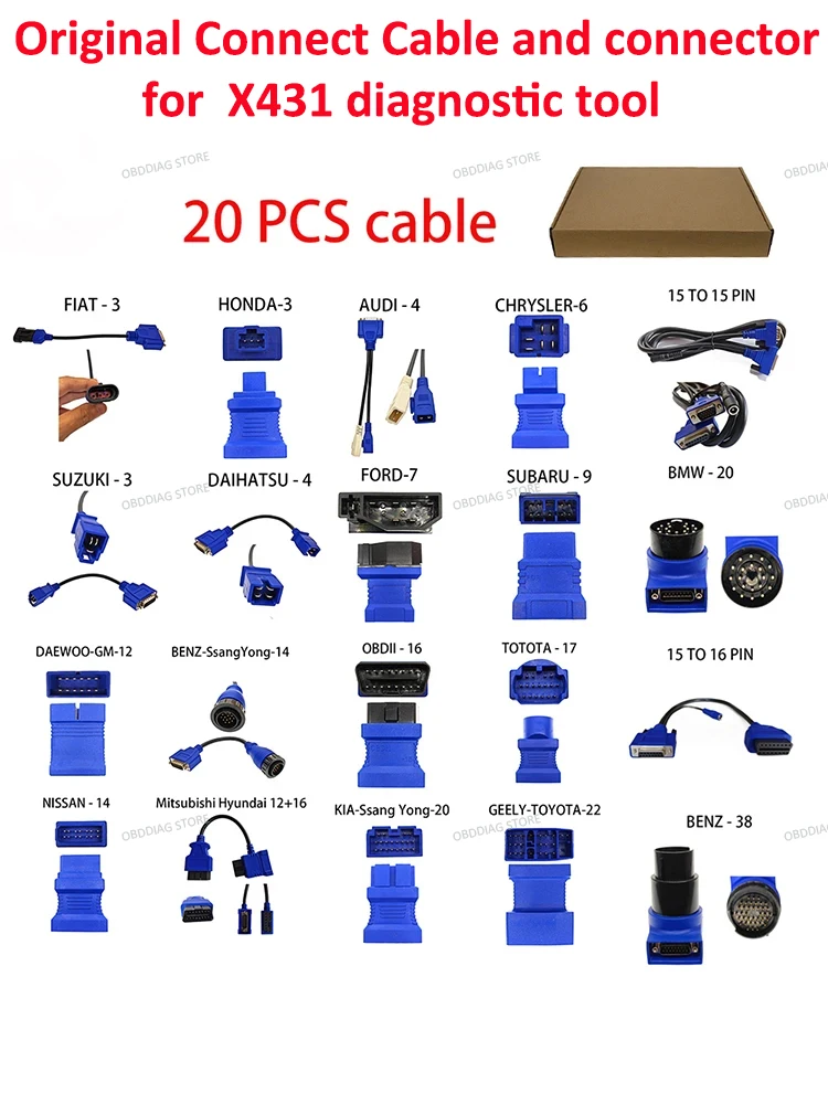 20PCS OBD2 Cables & Adaptors For LAUNCH X431 GX3 MASTER Auto Scanner Includes for bmw 20PIN OBDII Adaptor BENZ OBD-II Connector