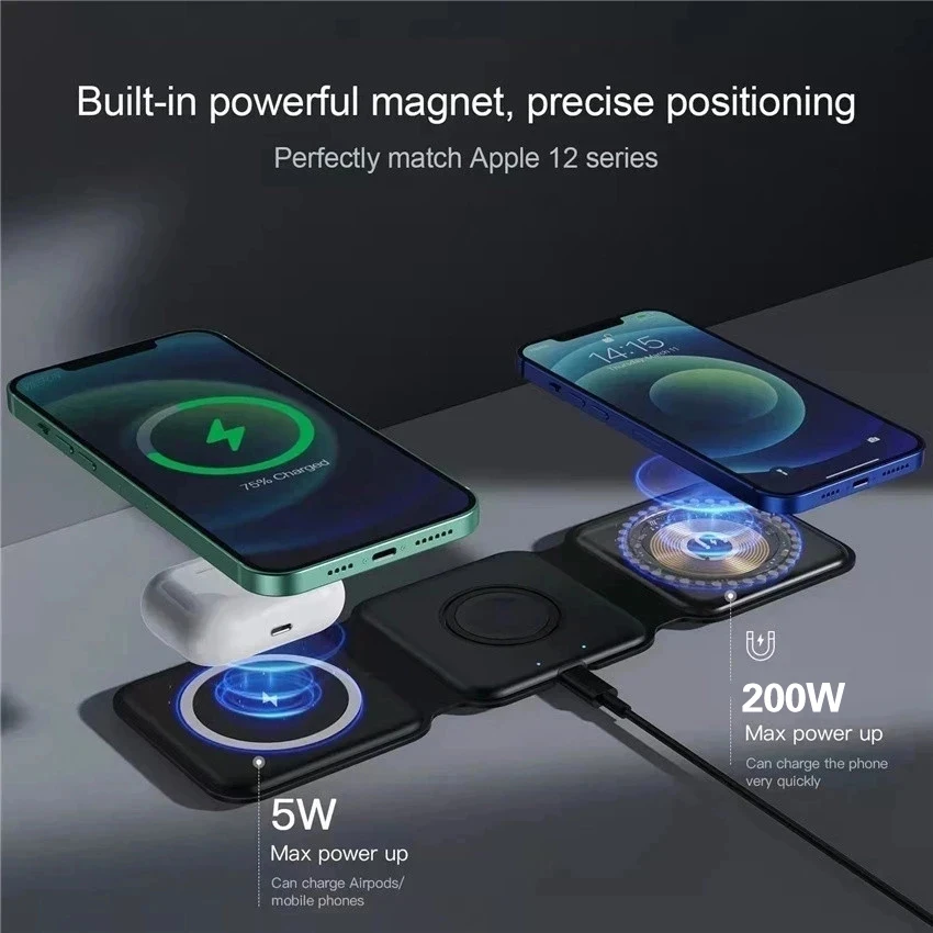 100W 3 in 1 Magnetic Wireless Charger Pad for iPhone 14 13 12 Pro Max Apple Watch AirPods Chargers Fast Charging Dock Station