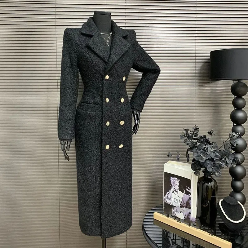 

Overcoat 2025 New Fashion Women's Solid Color Women's Woolen Coat Winter Temperament Lapel High Quality Women's Woolen Coat H272