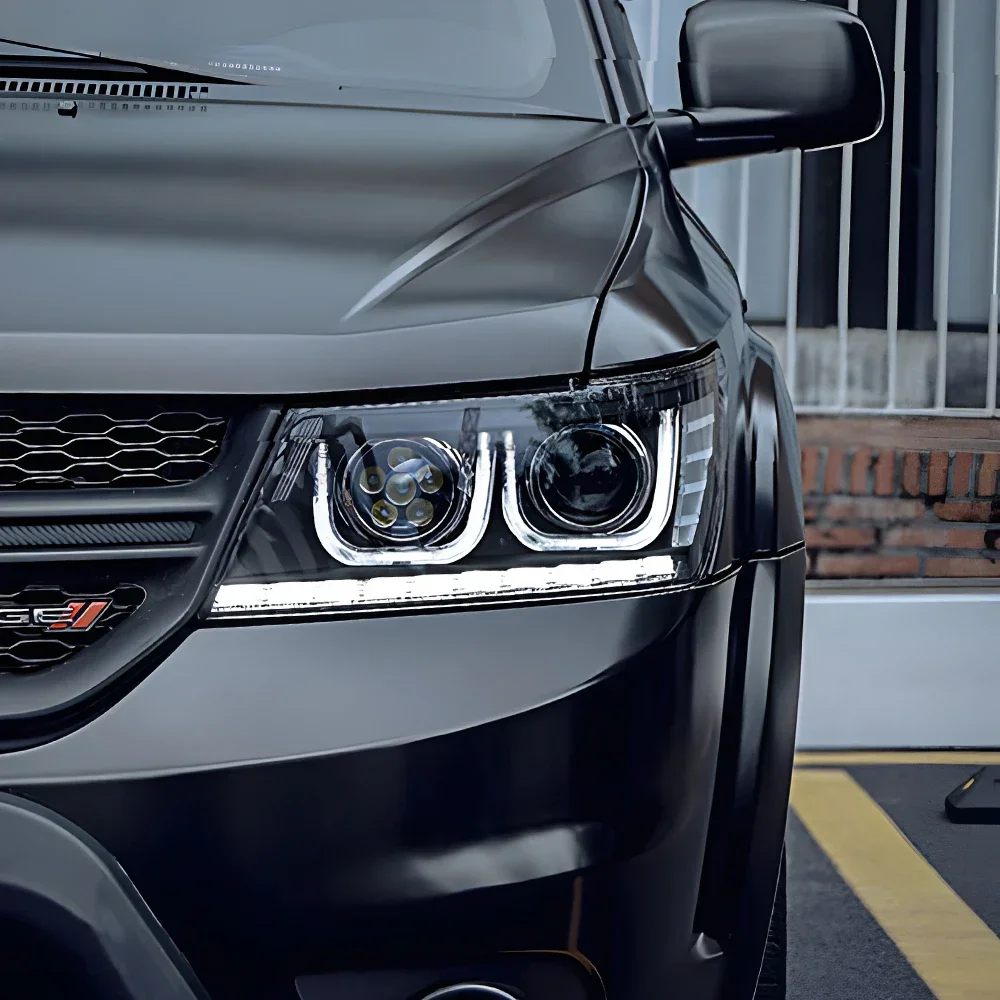 

Для Dodge 2009-2018 Journey JCUV светодиодные передние фонари автомобиля в сборе, обновленный дизайн с двумя U-образными линзами проектора, аксессуары для автомобильных фар