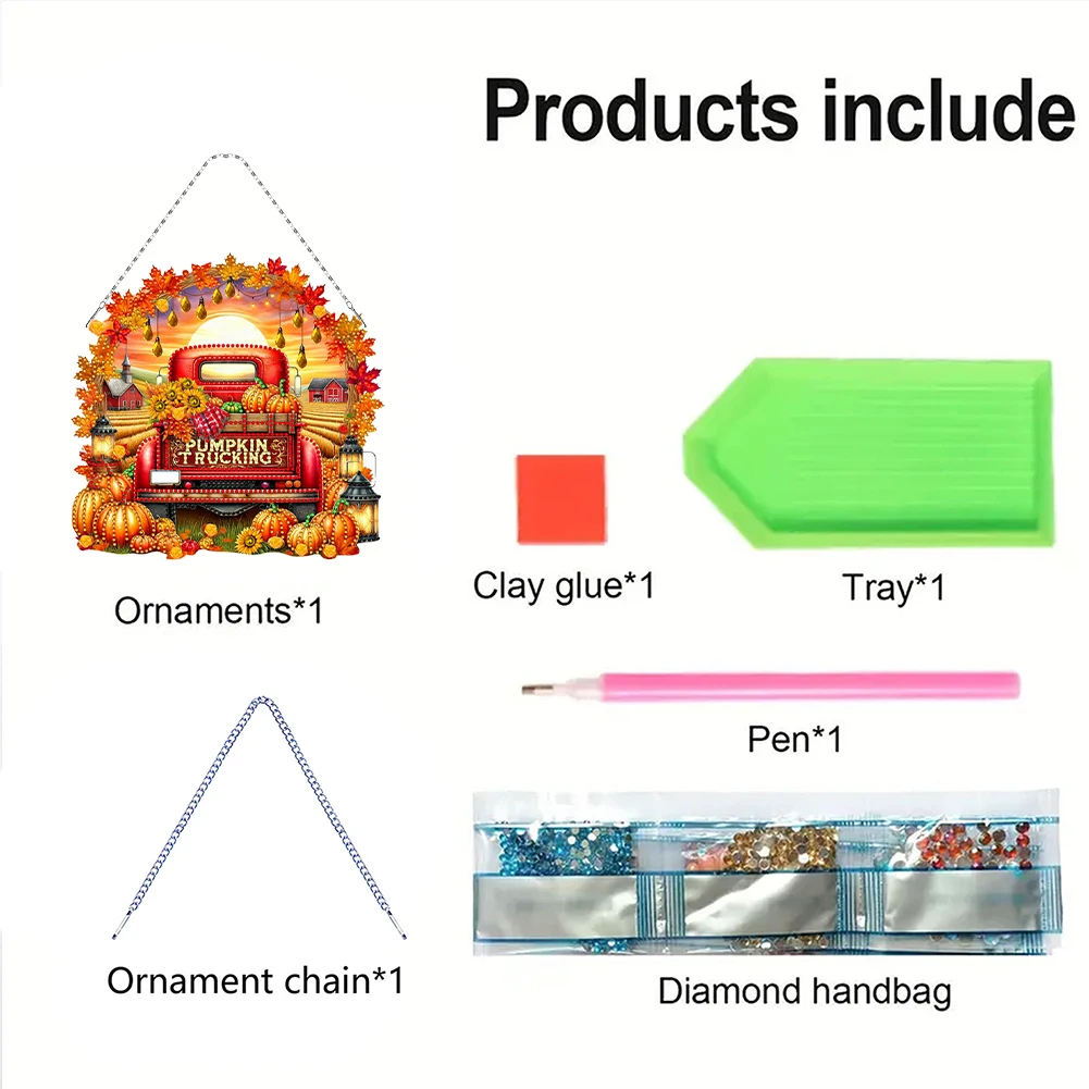 

Fall Truck 2D Flat DIY Hanging Gem Art Paintings Charm Crystal Rhinestone Art Pendants for Adults Gift Home Wall Or Window Decor